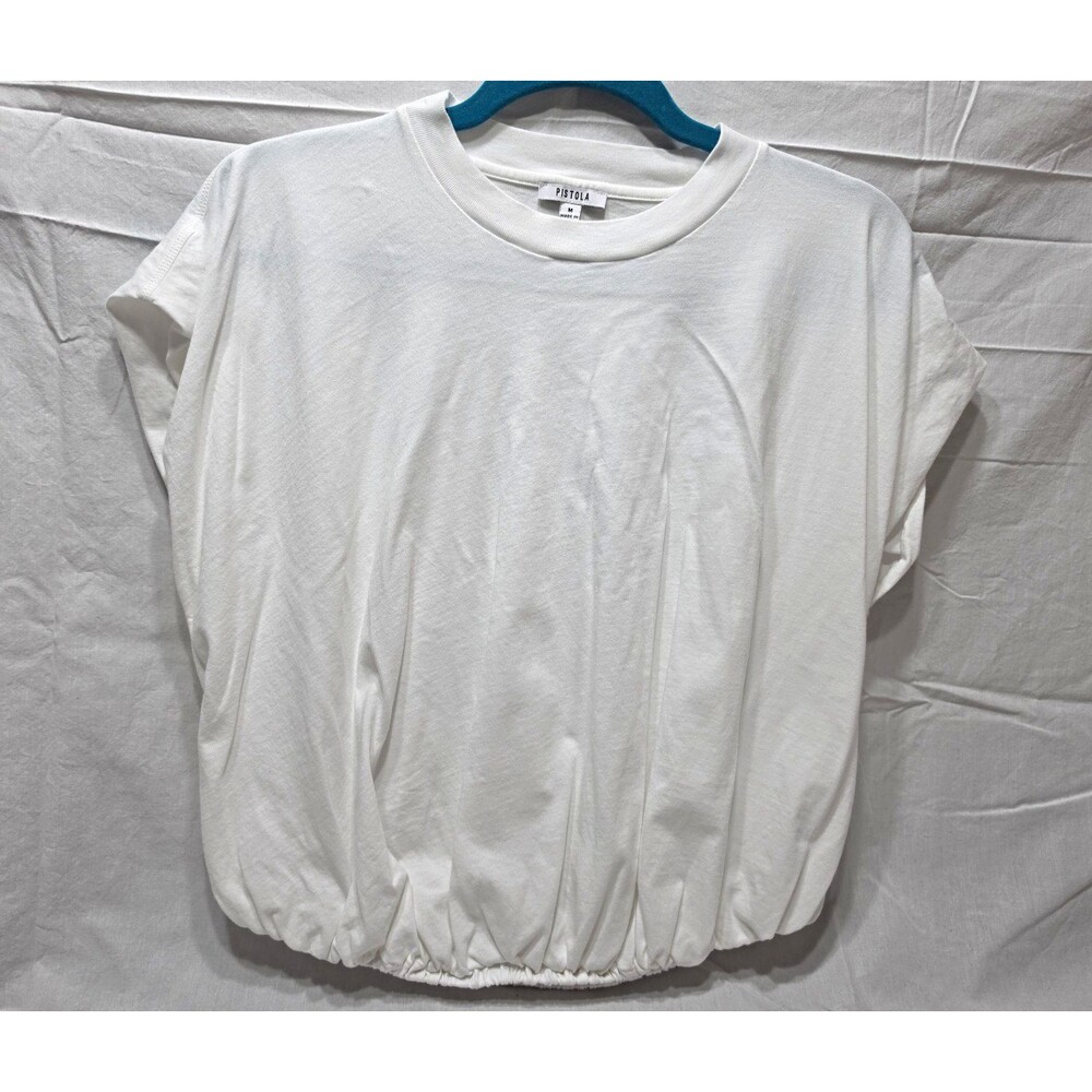 Pistola Women's White Solid 100% Cotton Knit Crew Neck Short Sleeve Tee Size M